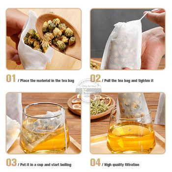 100 бр. Филтърни торбички за чай за еднократна употреба Нетъкан текстилни торбички за чай с нишка Heal Seal Филтри за подправки Торбички за чай