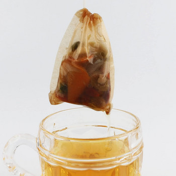 100 бр. Еднократни торбички за чай Филтър Биоразградима естествена дървесна маса Хартиени филтърни торбички Празни торбички чай за билков чай Цедки Чайни съдове