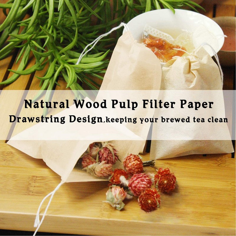 100 gab vienreizējās lietošanas tējas maisiņi Filtrs Bioloģiski noārdāms dabīgā koka celulozes papīra filtra maisiņi Tukši tējas maisiņi zāļu tējas sietiņiem Tējas trauki