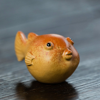 Aranyos pufi hal szobor díszek kínai Yixing lila agyagtea kisállat kézzel készített szobor kézműves butik teáskészlet dekoráció