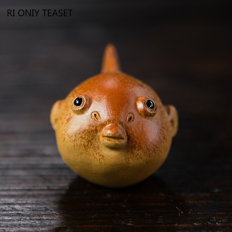 Aranyos pufi hal szobor díszek kínai Yixing lila agyagtea kisállat kézzel készített szobor kézműves butik teáskészlet dekoráció