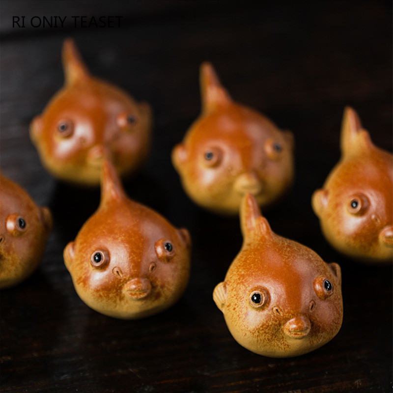 Aranyos pufi hal szobor díszek kínai Yixing lila agyagtea kisállat kézzel készített szobor kézműves butik teáskészlet dekoráció