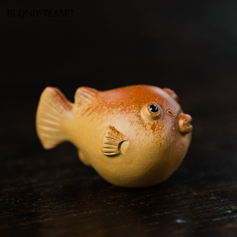 Aranyos pufi hal szobor díszek kínai Yixing lila agyagtea kisállat kézzel készített szobor kézműves butik teáskészlet dekoráció