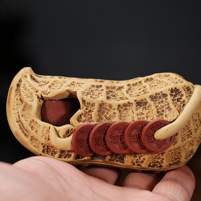 1Gb Yixing Purple Clay Tēja mājdzīvnieks Zemesriekstu statuja Rotājumi Laimes tēja Figurīna Boutique Tēja Dekorācijas piederumi Roku darbs Amatniecība