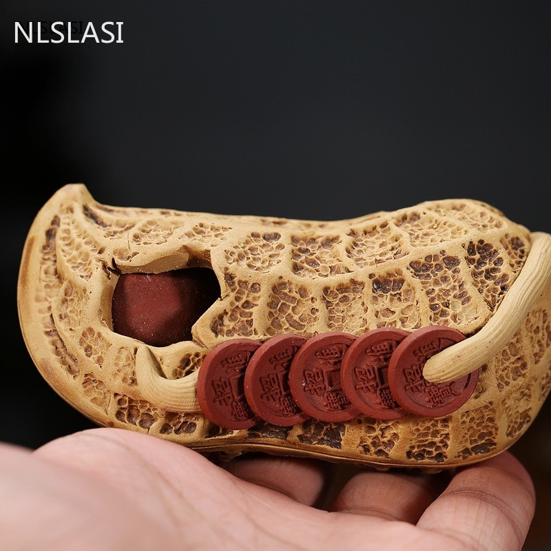 1Gb Yixing Purple Clay Tēja mājdzīvnieks Zemesriekstu statuja Rotājumi Laimes tēja Figurīna Boutique Tēja Dekorācijas piederumi Roku darbs Amatniecība