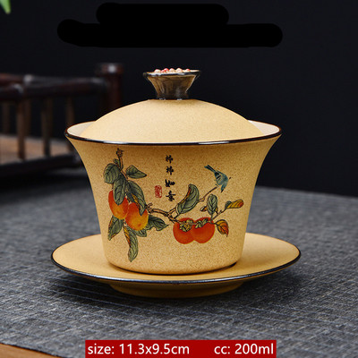 Ķīniešu stila keramikas Gaiwan Lotus Flower Tracing zelta tējas krūzes tējas trauks mājsaimniecības retro tējas komplekts, pielāgots rokām gatavots tējas infuzētājs