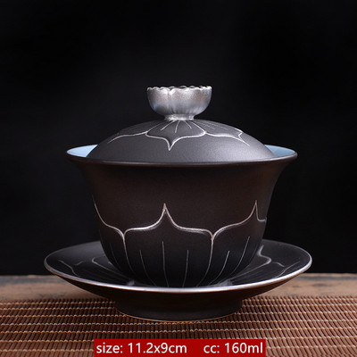 Ķīniešu stila keramikas Gaiwan Lotus Flower Tracing zelta tējas krūzes tējas trauks mājsaimniecības retro tējas komplekts, pielāgots rokām gatavots tējas infuzētājs