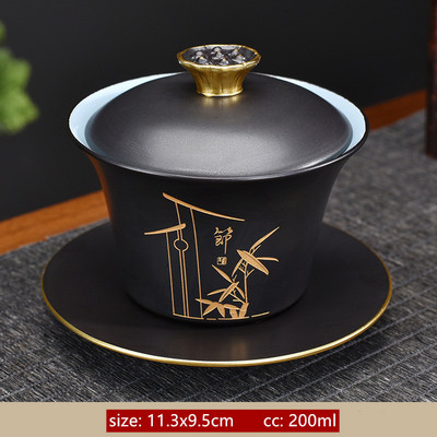 Ķīniešu stila keramikas Gaiwan Lotus Flower Tracing zelta tējas krūzes tējas trauks mājsaimniecības retro tējas komplekts, pielāgots rokām gatavots tējas infuzētājs