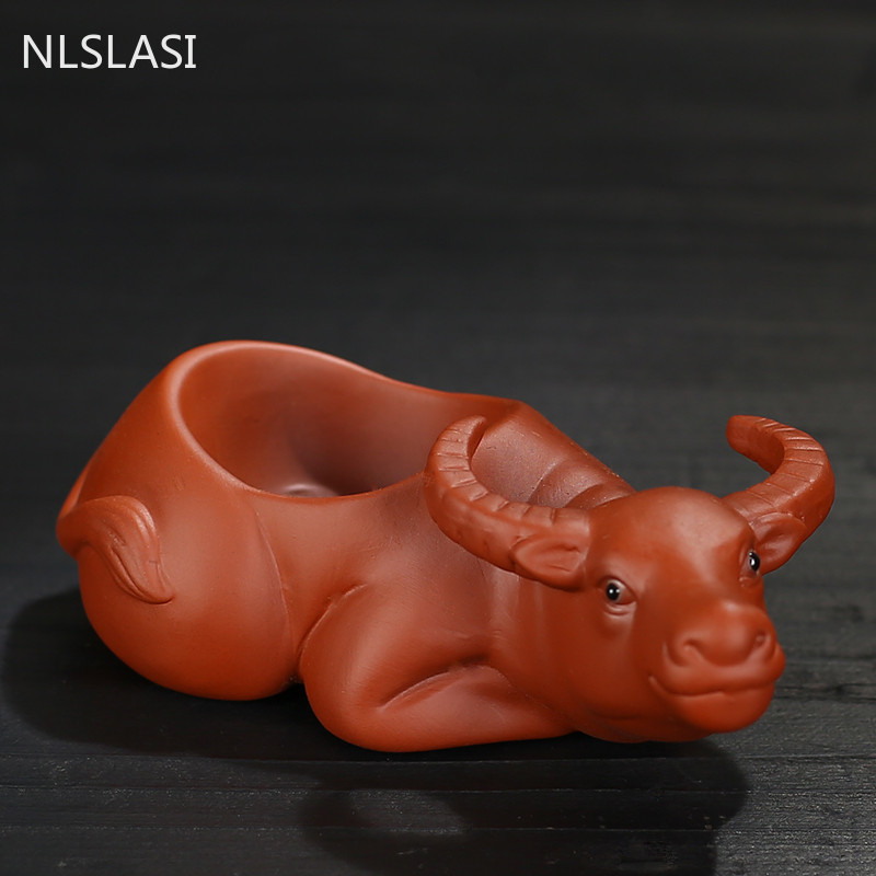 Класически лилав глинен чай Украшение за домашен любимец Прекрасен модел на едър рогат добитък Украса Декорация на саксия за дома Бутикови аксесоари за чаена церемония