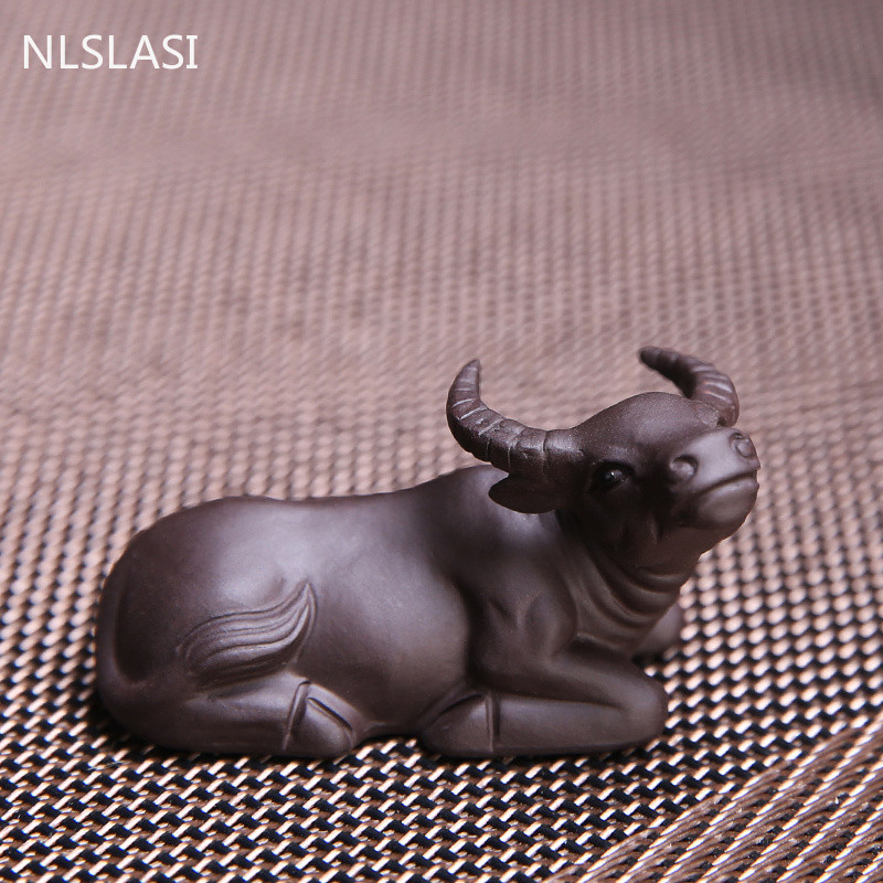 Класически лилав глинен чай Украшение за домашен любимец Прекрасен модел на едър рогат добитък Украса Декорация на саксия за дома Бутикови аксесоари за чаена церемония