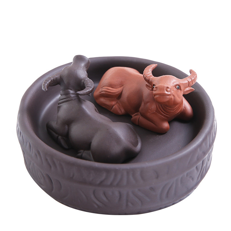 Класически лилав глинен чай Украшение за домашен любимец Прекрасен модел на едър рогат добитък Украса Декорация на саксия за дома Бутикови аксесоари за чаена церемония