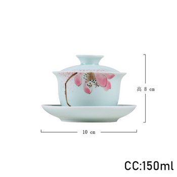 150ml Ζωγραφισμένο στο χέρι Pink Lotus Tea Tureen Nderglaze Color Anti-scald Sopera Keramic Bowl with Kap Milk Oolong Tea Drinkware Gifts