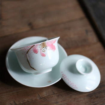 150 ml ръчно рисуван розов чай от лотос супник Nderglaze цвят против изгаряне Sopera керамична купа с капак Млечен чай Oolong Чай Подаръци