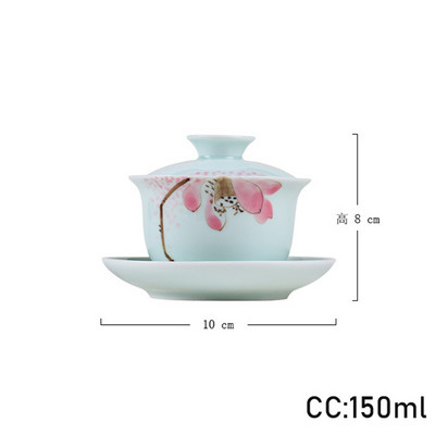 150 ml ar rokām apgleznota rozā lotosa tēja Tureen Nderglaze krāsaina pretpiedeguma Sopera keramikas bļoda ar vāku Piens Oolong tējas dzēriens Dāvanas