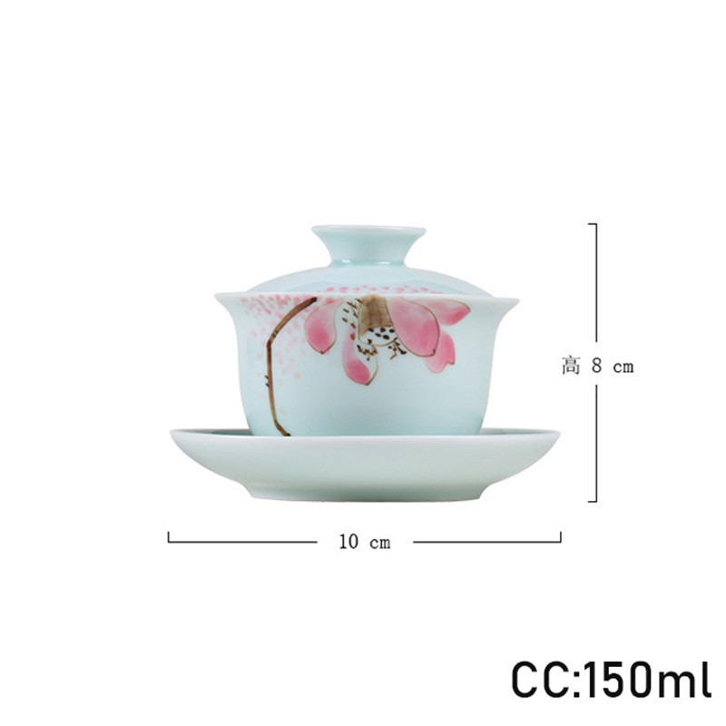 150 ml ar rokām apgleznota rozā lotosa tēja Tureen Nderglaze krāsaina pretpiedeguma Sopera keramikas bļoda ar vāku Piens Oolong tējas dzēriens Dāvanas