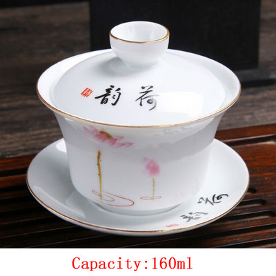 Gaiwan teáscsésze Kerámia KungFu teástál arany keretes teáscsésze teás tálka Teástál fehér porcelán egyszerű három CAI borítású tál 160ml