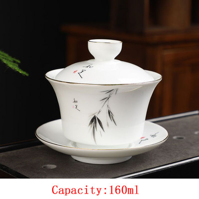 Gaiwan teáscsésze Kerámia KungFu teástál arany keretes teáscsésze teás tálka Teástál fehér porcelán egyszerű három CAI borítású tál 160ml