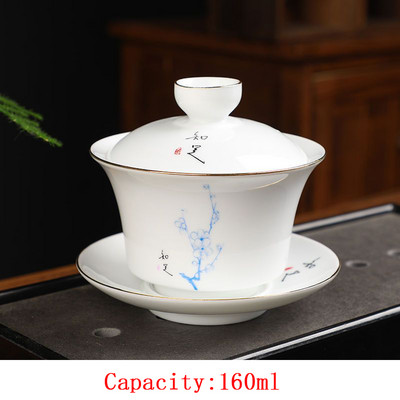 Gaiwan teáscsésze Kerámia KungFu teástál arany keretes teáscsésze teás tálka Teástál fehér porcelán egyszerű három CAI borítású tál 160ml