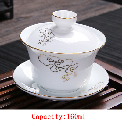 Gaiwan teáscsésze Kerámia KungFu teástál arany keretes teáscsésze teás tálka Teástál fehér porcelán egyszerű három CAI borítású tál 160ml