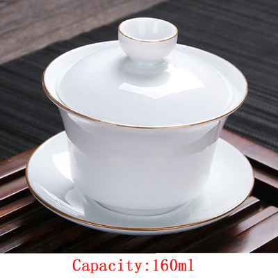 Gaiwan teáscsésze Kerámia KungFu teástál arany keretes teáscsésze teás tálka Teástál fehér porcelán egyszerű három CAI borítású tál 160ml