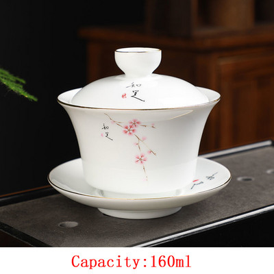 Gaiwan teáscsésze Kerámia KungFu teástál arany keretes teáscsésze teás tálka Teástál fehér porcelán egyszerű három CAI borítású tál 160ml