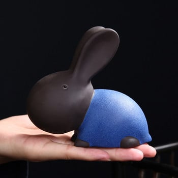 Лилав глинен чай Pet Lucky Mascot Zodiac Rabbit Kung Fu Tea Pet Animal Model Desktop Decoration Creative Home Furniture Toys