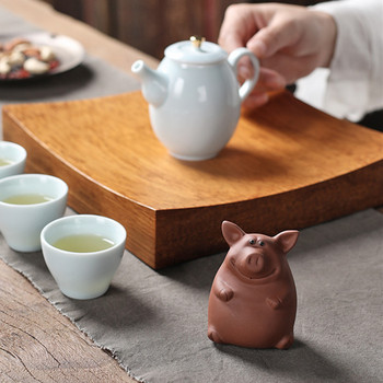 1 БР. Китайски лилав глинен чай, домашен любимец, ръчно изработена статуя на щастливо прасе, животински орнаменти, декорация на домашна чаена маса, аксесоари, занаяти