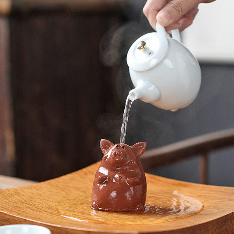 1GB ķīniešu purpura māla tēja mājdzīvnieks, ar rokām darināts Lucky Pig statue, dzīvnieku rotājumi mājas tējas galda dekorēšanai aksesuāri amatniecība