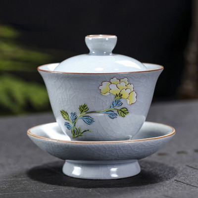 Ru kemence Gaiwan porcelán Kungfu csésze Retro kézzel készített kézműves Sancai teáscsésze teástál konyhai teáskészlet ivótartozékok