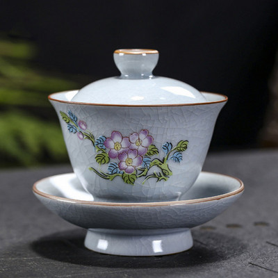 Ru kemence Gaiwan porcelán Kungfu csésze Retro kézzel készített kézműves Sancai teáscsésze teástál konyhai teáskészlet ivótartozékok