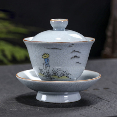 Ru kemence Gaiwan porcelán Kungfu csésze Retro kézzel készített kézműves Sancai teáscsésze teástál konyhai teáskészlet ivótartozékok