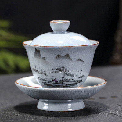 Ru kemence Gaiwan porcelán Kungfu csésze Retro kézzel készített kézműves Sancai teáscsésze teástál konyhai teáskészlet ivótartozékok