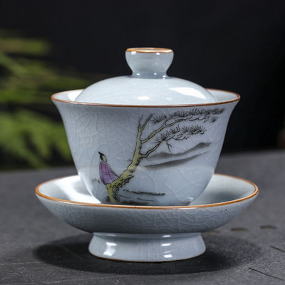 Ru kemence Gaiwan porcelán Kungfu csésze Retro kézzel készített kézműves Sancai teáscsésze teástál konyhai teáskészlet ivótartozékok