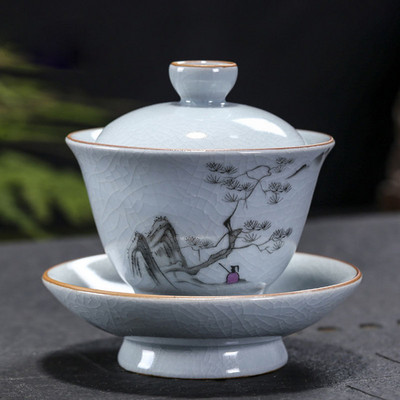 Ru kemence Gaiwan porcelán Kungfu csésze Retro kézzel készített kézműves Sancai teáscsésze teástál konyhai teáskészlet ivótartozékok