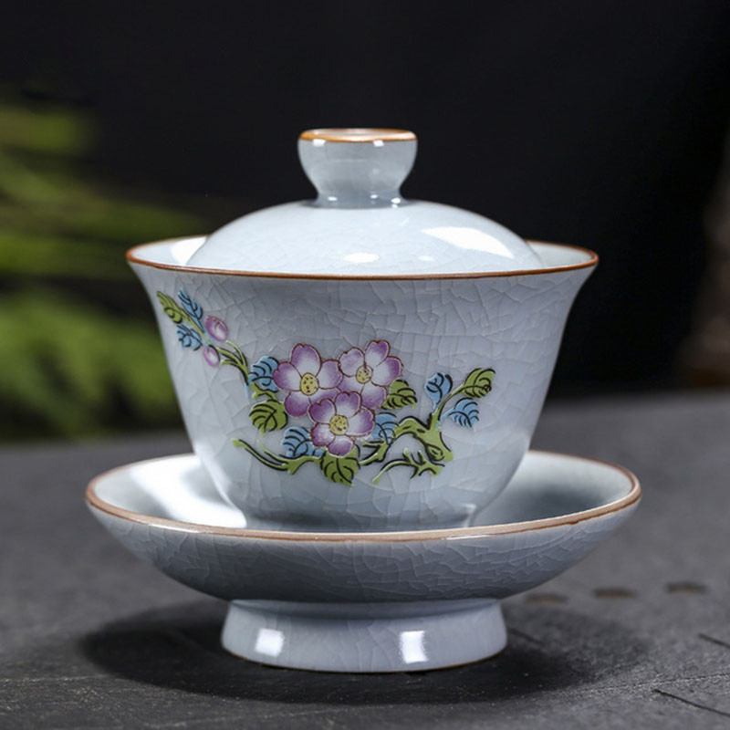 Ru kemence Gaiwan porcelán Kungfu csésze Retro kézzel készített kézműves Sancai teáscsésze teástál konyhai teáskészlet ivótartozékok