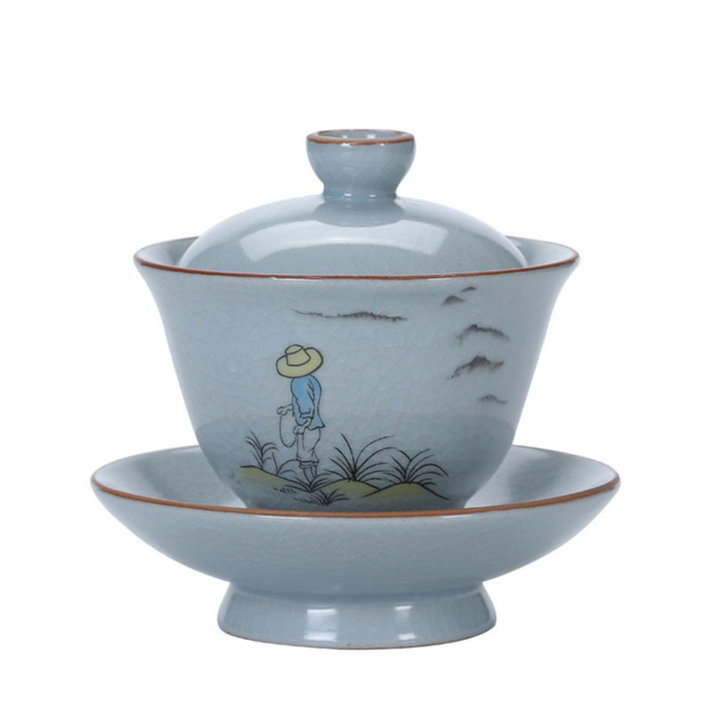 Ru kemence Gaiwan porcelán Kungfu csésze Retro kézzel készített kézműves Sancai teáscsésze teástál konyhai teáskészlet ivótartozékok