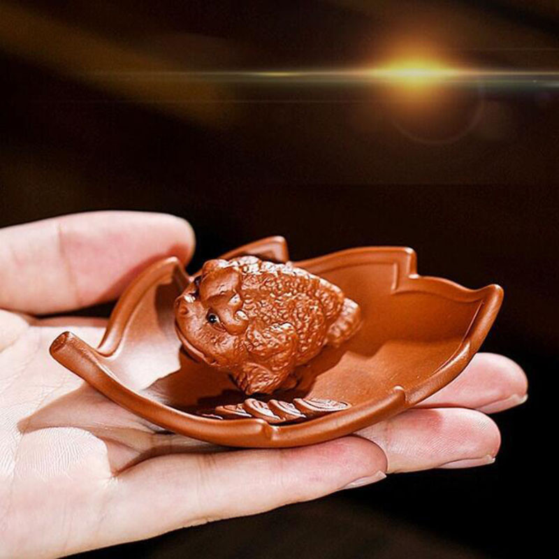 Пурпурни глинени листа Жаба Чай Домашен любимец Богатство Благоприятен чай Аксесоари Настолни орнаменти Керамични ръчно изработени занаяти Декорация на дома