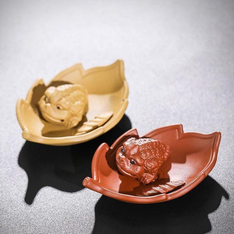 Пурпурни глинени листа Жаба Чай Домашен любимец Богатство Благоприятен чай Аксесоари Настолни орнаменти Керамични ръчно изработени занаяти Декорация на дома
