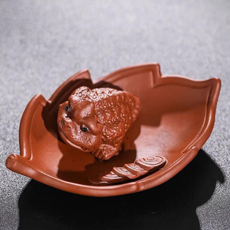 Пурпурни глинени листа Жаба Чай Домашен любимец Богатство Благоприятен чай Аксесоари Настолни орнаменти Керамични ръчно изработени занаяти Декорация на дома