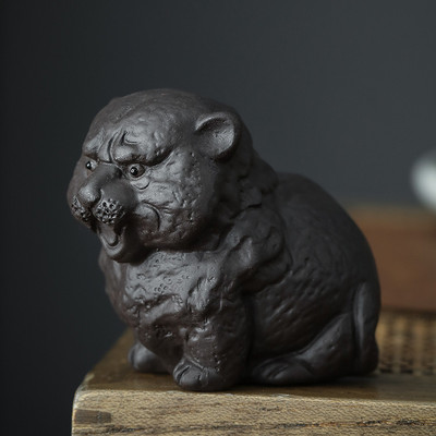 Ķīniešu purpursarkanā māla tēja Pet Lucky Cute Tiger Ornaments Darbvirsmas ar rokām darināti amatniecības izstrādājumi Mājas tējas servīzes Dekorācijas piederumi Dāvanas