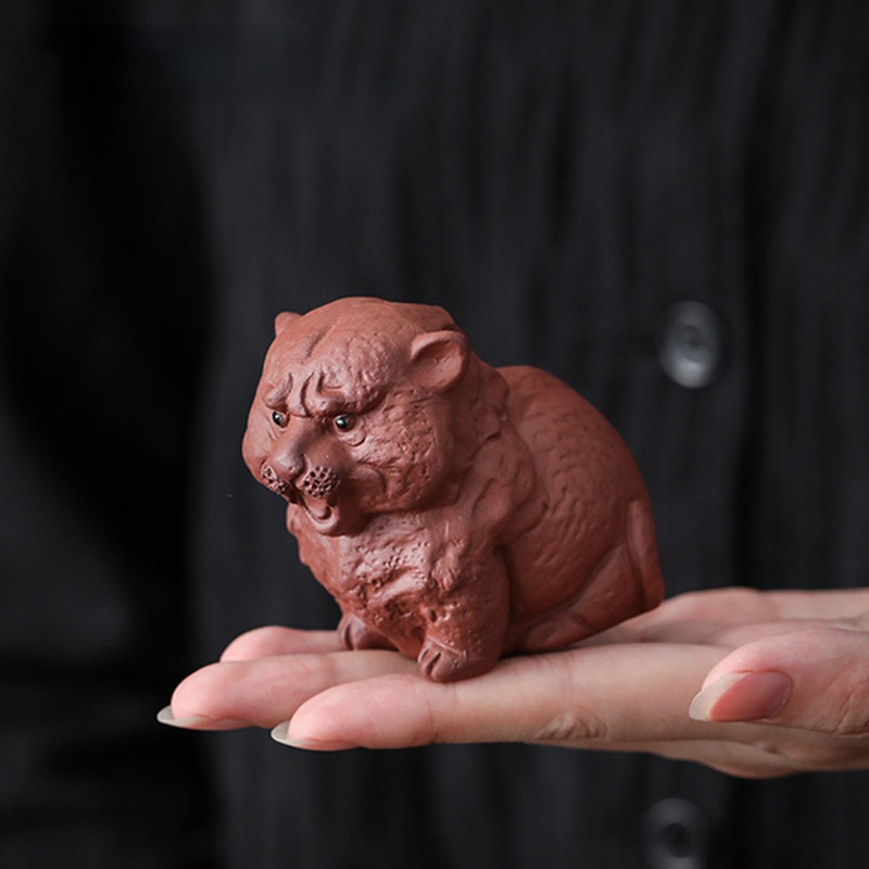 Ķīniešu purpursarkanā māla tēja Pet Lucky Cute Tiger Ornaments Darbvirsmas ar rokām darināti amatniecības izstrādājumi Mājas tējas servīzes Dekorācijas piederumi Dāvanas