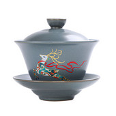 Pipa Brieža raksta tējas krūze Kungfu tējas trauki retro keramikas Gaiwan ar malku apdedzināti seno keramikas tēja Tureen virtuves dzeršanas rīks 190ml