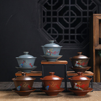 Pipa Deer Pattern Tea Cup Kungfu Teaware Retro Ceramic Gaiwan Ancient Pottery Tea Tureen Кухненски инструмент за пиене 190 ml