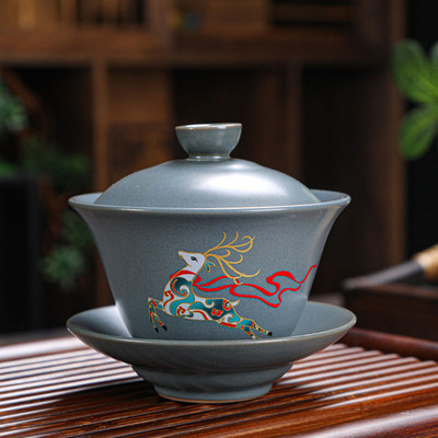 Pipa Brieža raksta tējas krūze Kungfu tējas trauki retro keramikas Gaiwan ar malku apdedzināti seno keramikas tēja Tureen virtuves dzeršanas rīks 190ml