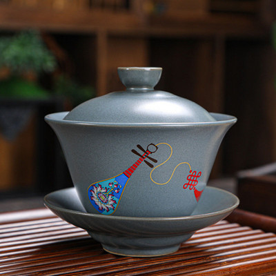 Pipa Brieža raksta tējas krūze Kungfu tējas trauki retro keramikas Gaiwan ar malku apdedzināti seno keramikas tēja Tureen virtuves dzeršanas rīks 190ml