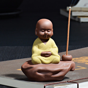 Freedom Happy Monk Tea Pet Tea Αξεσουάρ Κεραμικό Zen Monk Σετ Θυμιατοθήκη Θυμιατόξυλο Χειροποίητο Δημιουργικά Διακοσμητικά Σπιτιού Μασκότ