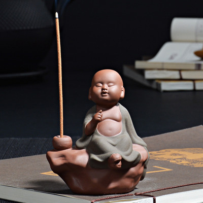 Freedom Happy Monk Tea Pet Tea Αξεσουάρ Κεραμικό Zen Monk Σετ Θυμιατοθήκη Θυμιατόξυλο Χειροποίητο Δημιουργικά Διακοσμητικά Σπιτιού Μασκότ