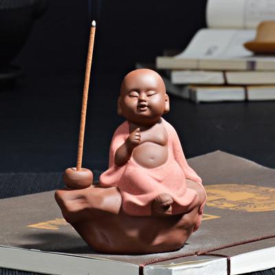 Freedom Happy Monk Tea Pet Tea Αξεσουάρ Κεραμικό Zen Monk Σετ Θυμιατοθήκη Θυμιατόξυλο Χειροποίητο Δημιουργικά Διακοσμητικά Σπιτιού Μασκότ