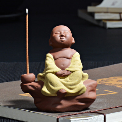 Freedom Happy Monk Tea Pet Tea Αξεσουάρ Κεραμικό Zen Monk Σετ Θυμιατοθήκη Θυμιατόξυλο Χειροποίητο Δημιουργικά Διακοσμητικά Σπιτιού Μασκότ