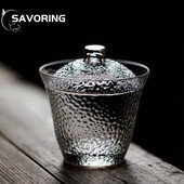 200 ml-es kalapács hőálló üveg Gaiwan átlátszó fedeles tál fedél csészealj nagy tea csésze tureen utazási teáskészletek üzleti ajándék